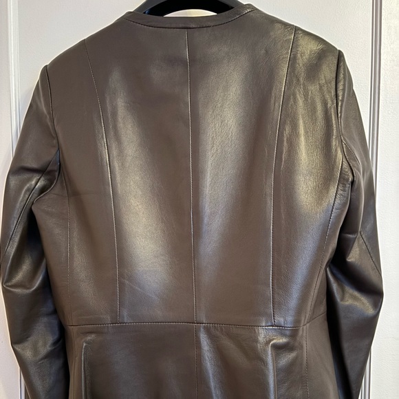 Brown leather crop peplum jacket M - Picture 4 of 5